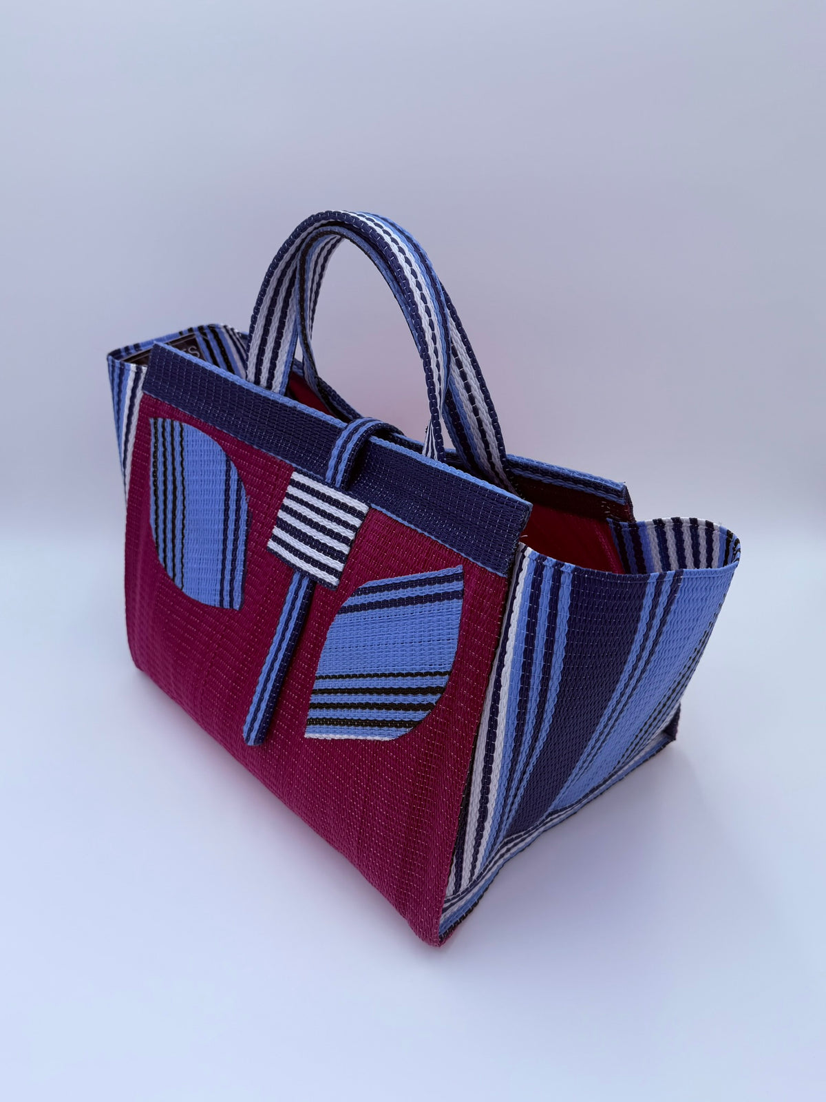 Winery Large handwoven tote bag by SCRUBIES in Wine,Blue with Solid design and Leaf accent pattern