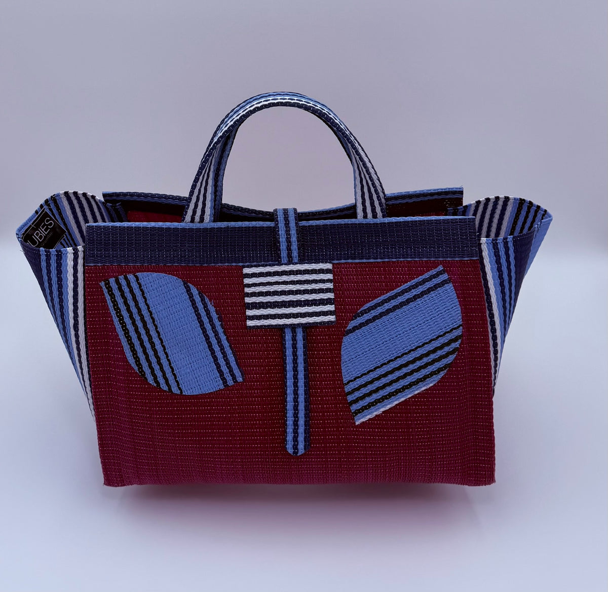 Winery Large handwoven tote bag by SCRUBIES in Wine,Blue with Solid design and Leaf accent pattern