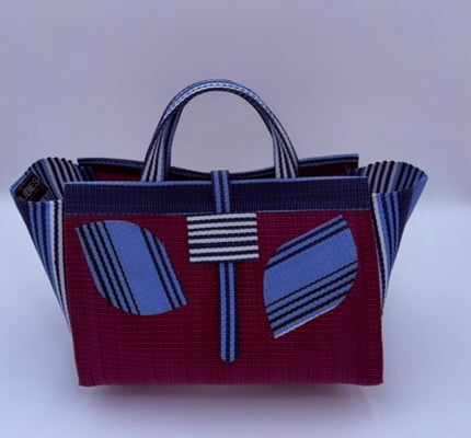 Winery Large handwoven tote bag by SCRUBIES in Wine,Blue with Solid design and Leaf accent pattern