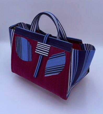 Winery Large handwoven tote bag by SCRUBIES in Wine,Blue with Solid design and Leaf accent pattern