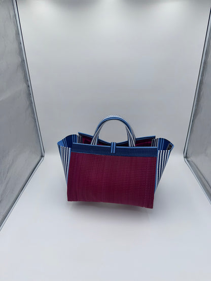 Winery Large handwoven tote bag by SCRUBIES in Wine,Blue with Solid design and Leaf accent pattern