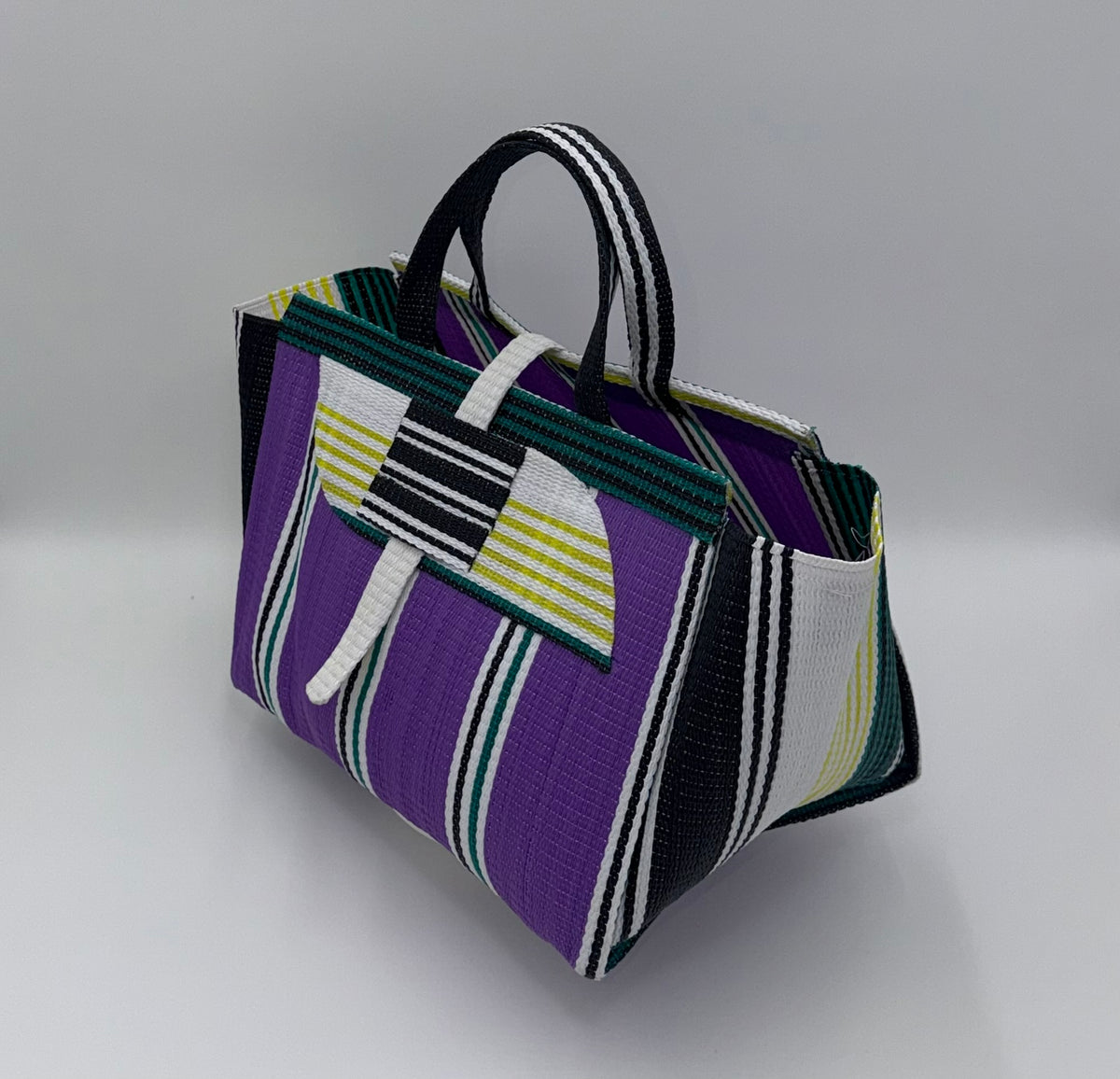 Lavender Large handwoven tote bag by SCRUBIES in Purple,White with Stripes design and Almond accent pattern