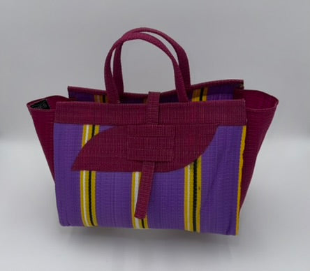 Lavender Large handwoven tote bag by SCRUBIES in Wine,Prple,Yellow with Stripes design and Almond accent pattern