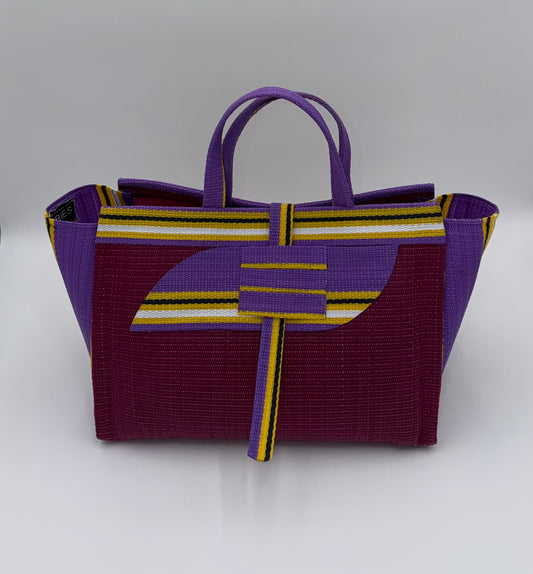 Winery Large handwoven tote bag by SCRUBIES in Wine,Purple,Yellow with Solid design and Almond accent pattern