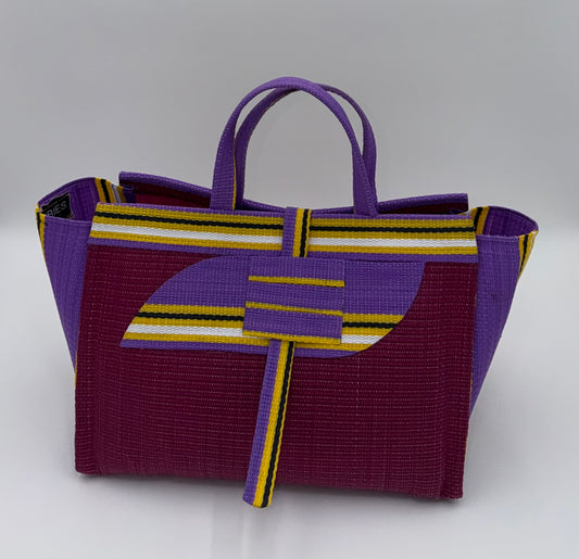 Winery Large handwoven tote bag by SCRUBIES in Wine,Purple,Yellow with Solid design and Almond accent pattern