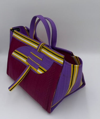 Winery Large handwoven tote bag by SCRUBIES in Wine,Purple,Yellow with Solid design and Almond accent pattern