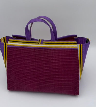 Winery Large handwoven tote bag by SCRUBIES in Wine,Purple,Yellow with Solid design and Almond accent pattern
