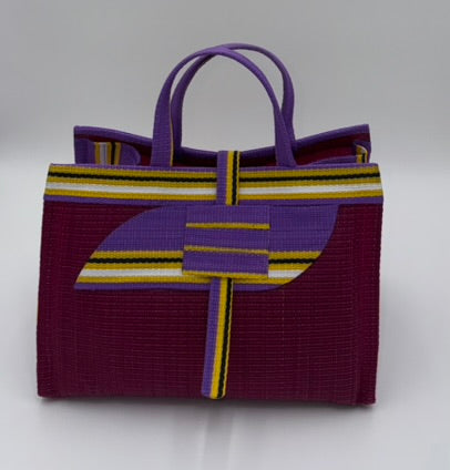 Winery Large handwoven tote bag by SCRUBIES in Wine,Purple,Yellow with Solid design and Almond accent pattern