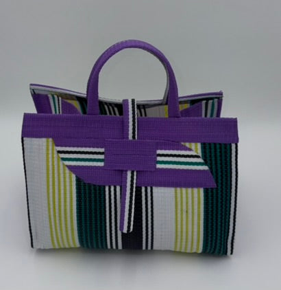 Winery Large handwoven tote bag by SCRUBIES in Wine,Purple,Yellow with Solid design and Almond accent pattern
