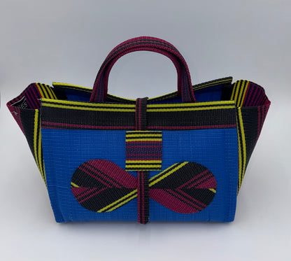 Lagoon Large handwoven tote bag by SCRUBIES in Blue,Wine,Yellow,Black with Solid design and Bow accent pattern