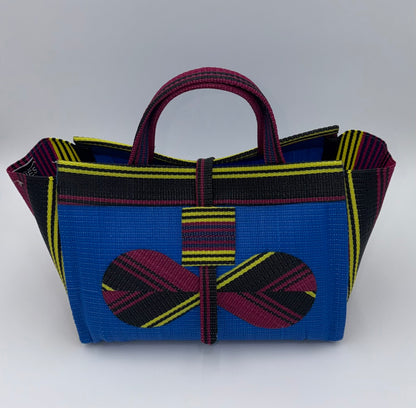 Lagoon Large handwoven tote bag by SCRUBIES in Blue,Wine,Yellow,Black with Solid design and Bow accent pattern