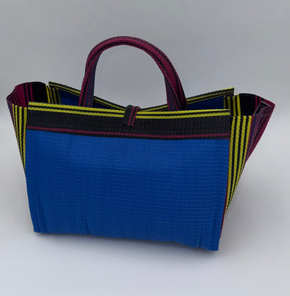 Lagoon Large handwoven tote bag by SCRUBIES in Blue,Wine,Yellow,Black with Solid design and Bow accent pattern