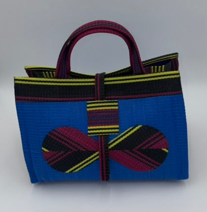 Lagoon Large handwoven tote bag by SCRUBIES in Blue,Wine,Yellow,Black with Solid design and Bow accent pattern