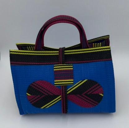 Lagoon Large handwoven tote bag by SCRUBIES in Blue,Wine,Yellow,Black with Solid design and Bow accent pattern