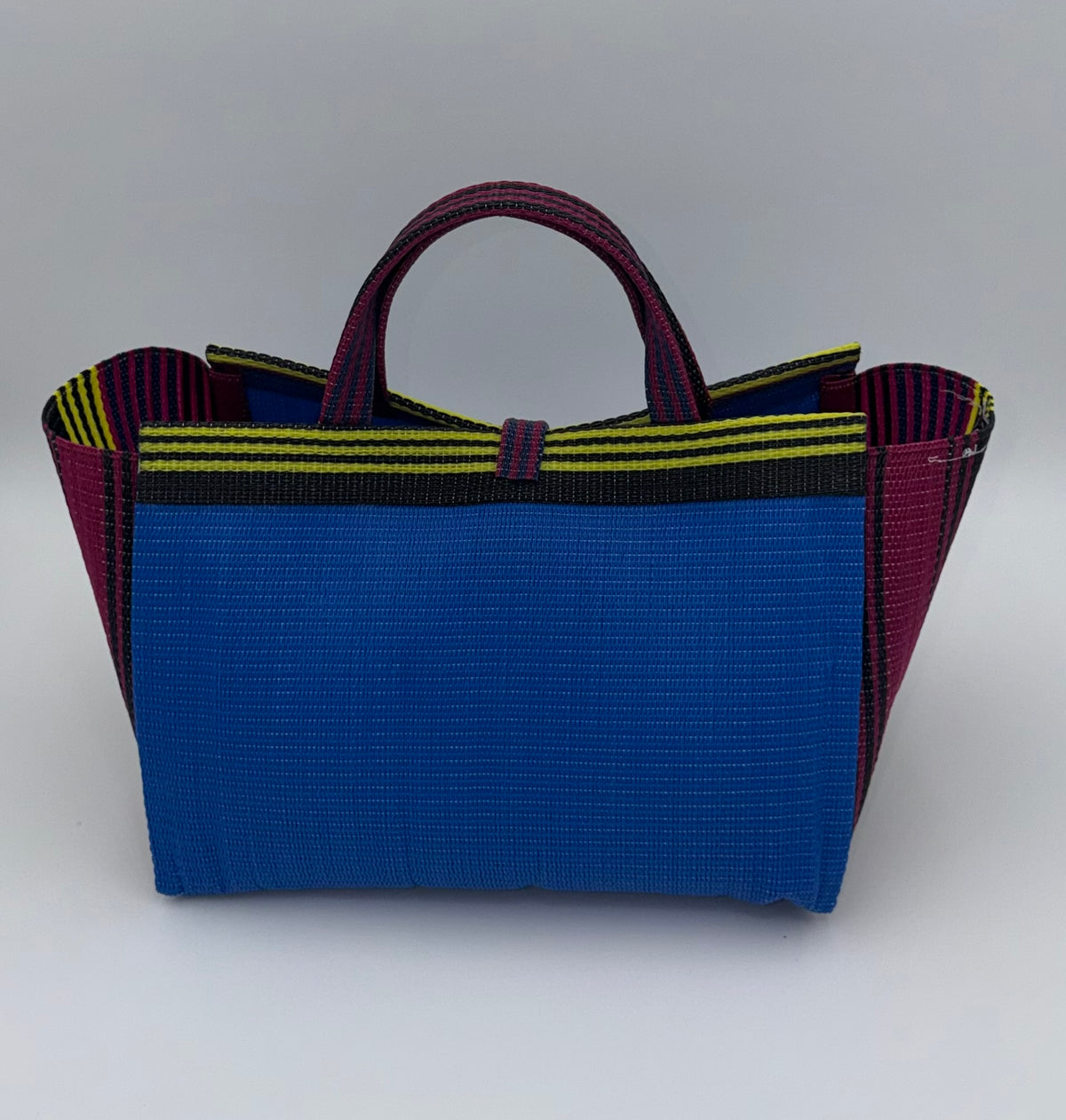 Lagoon Large handwoven tote bag by SCRUBIES in Blue,Wine,Yellow,Black with Solid design and Leaf accent pattern