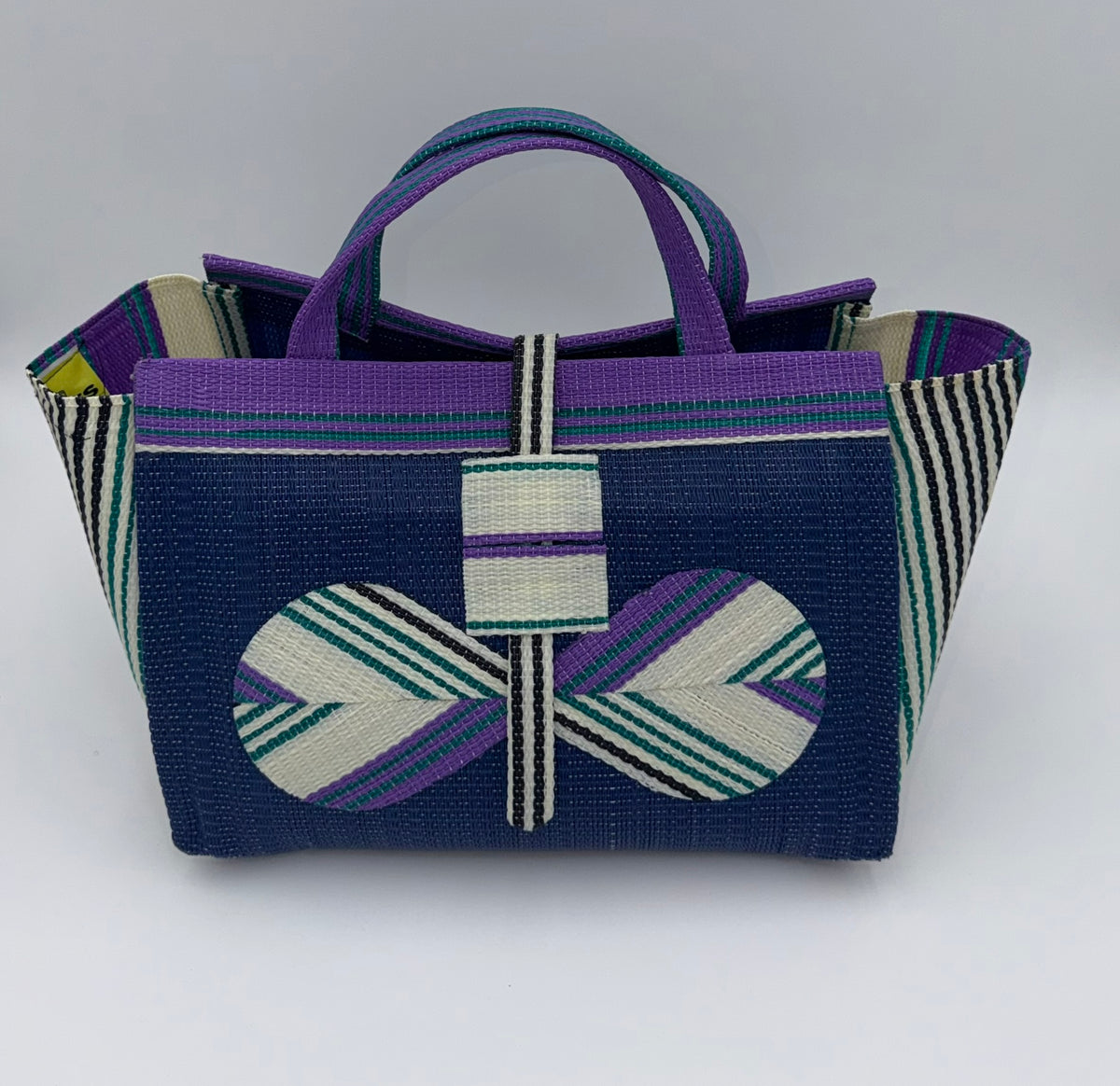 Berry Large handwoven tote bag by SCRUBIES in Blue,White,Purple,Teal with Solid design and Bow accent pattern