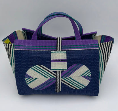 Berry Large handwoven tote bag by SCRUBIES in Blue,White,Purple,Teal with Solid design and Bow accent pattern