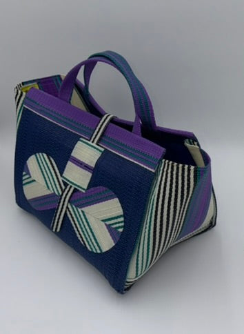 Berry Large handwoven tote bag by SCRUBIES in Blue,White,Purple,Teal with Solid design and Bow accent pattern