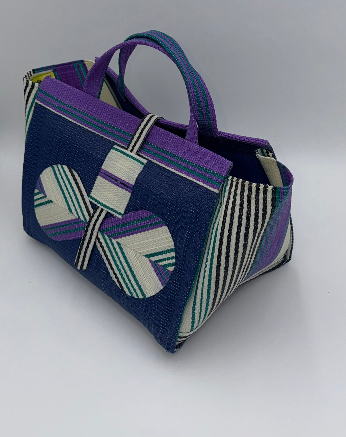 Berry Large handwoven tote bag by SCRUBIES in Blue,White,Purple,Teal with Solid design and Bow accent pattern