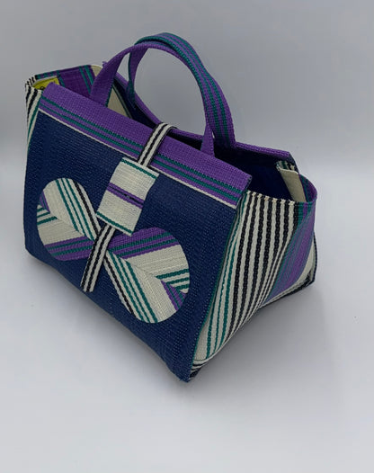 Berry Large handwoven tote bag by SCRUBIES in Blue,White,Purple,Teal with Solid design and Bow accent pattern