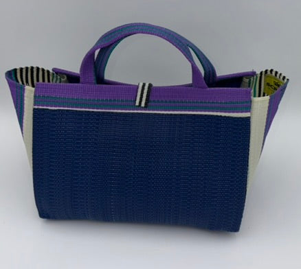 Berry Large handwoven tote bag by SCRUBIES in Blue,White,Purple,Teal with Solid design and Bow accent pattern