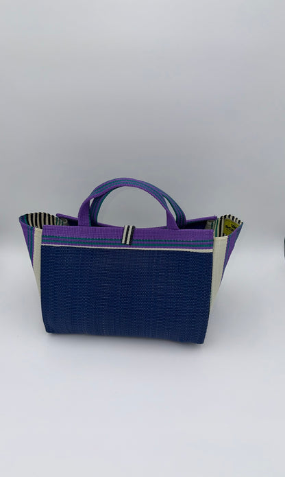 Berry Large handwoven tote bag by SCRUBIES in Blue,White,Purple,Teal with Solid design and Bow accent pattern