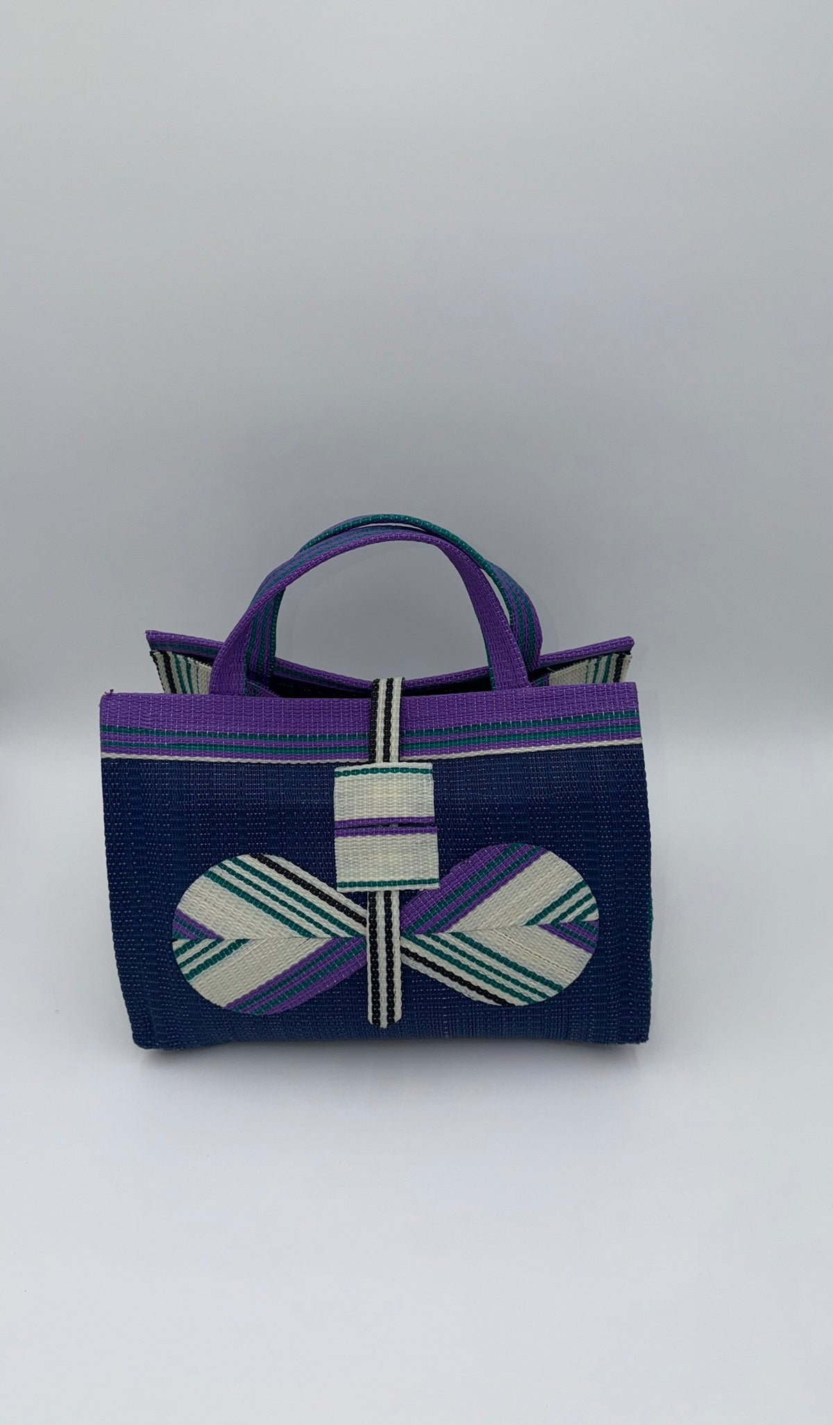 Berry Large handwoven tote bag by SCRUBIES in Blue,White,Purple,Teal with Solid design and Bow accent pattern