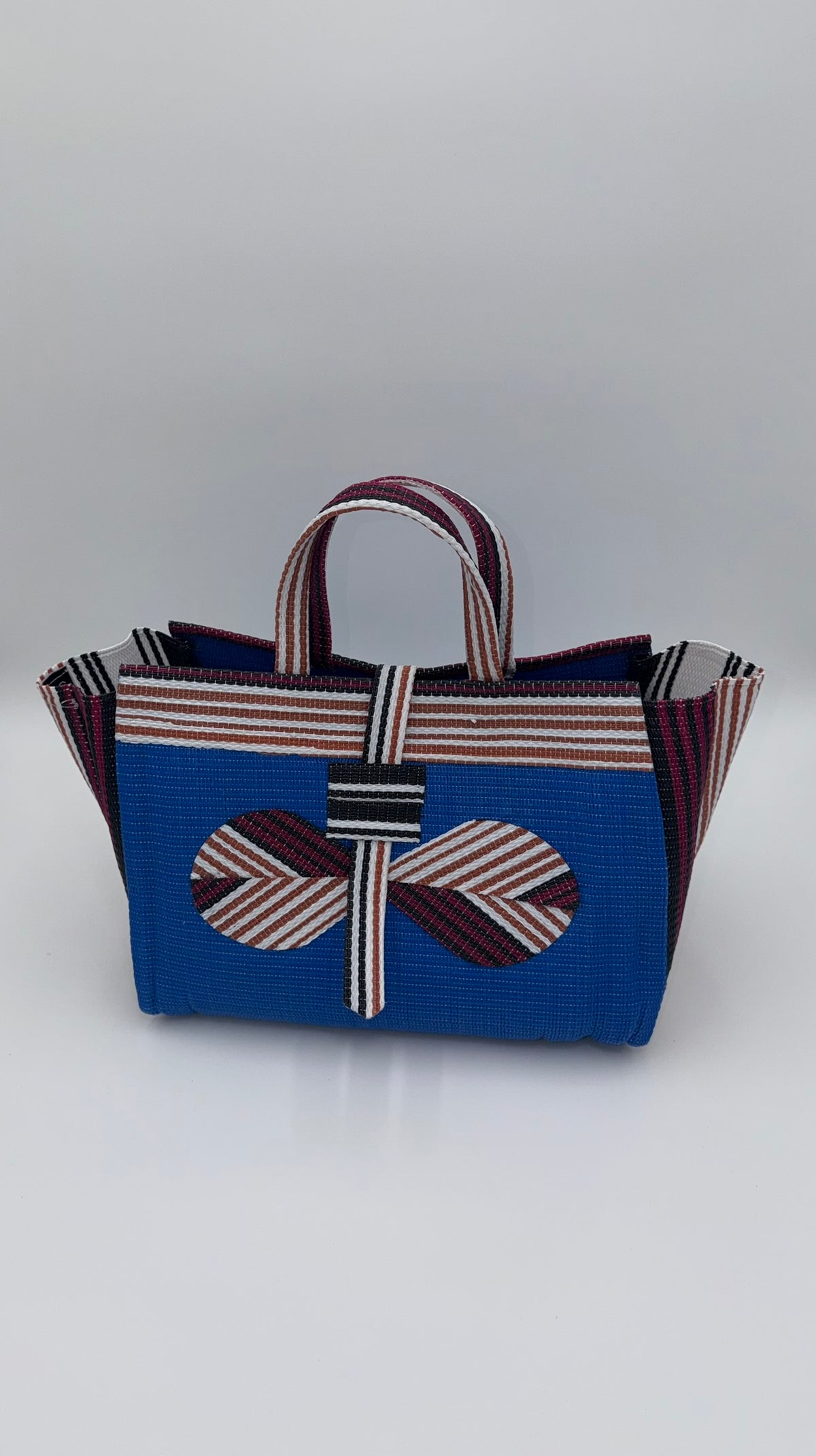 Lagoon Large handwoven tote bag by SCRUBIES in Blue,White,Wine with Solid design and Bow accent pattern