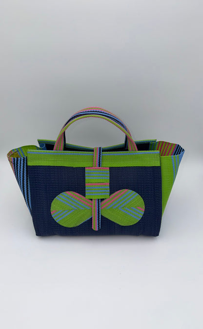 Berry Large handwoven tote bag by SCRUBIES in Blue,Green, with Solid design and Bow accent pattern