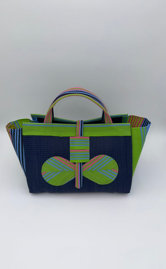 Berry Large handwoven tote bag by SCRUBIES in Blue,Green, with Solid design and Bow accent pattern