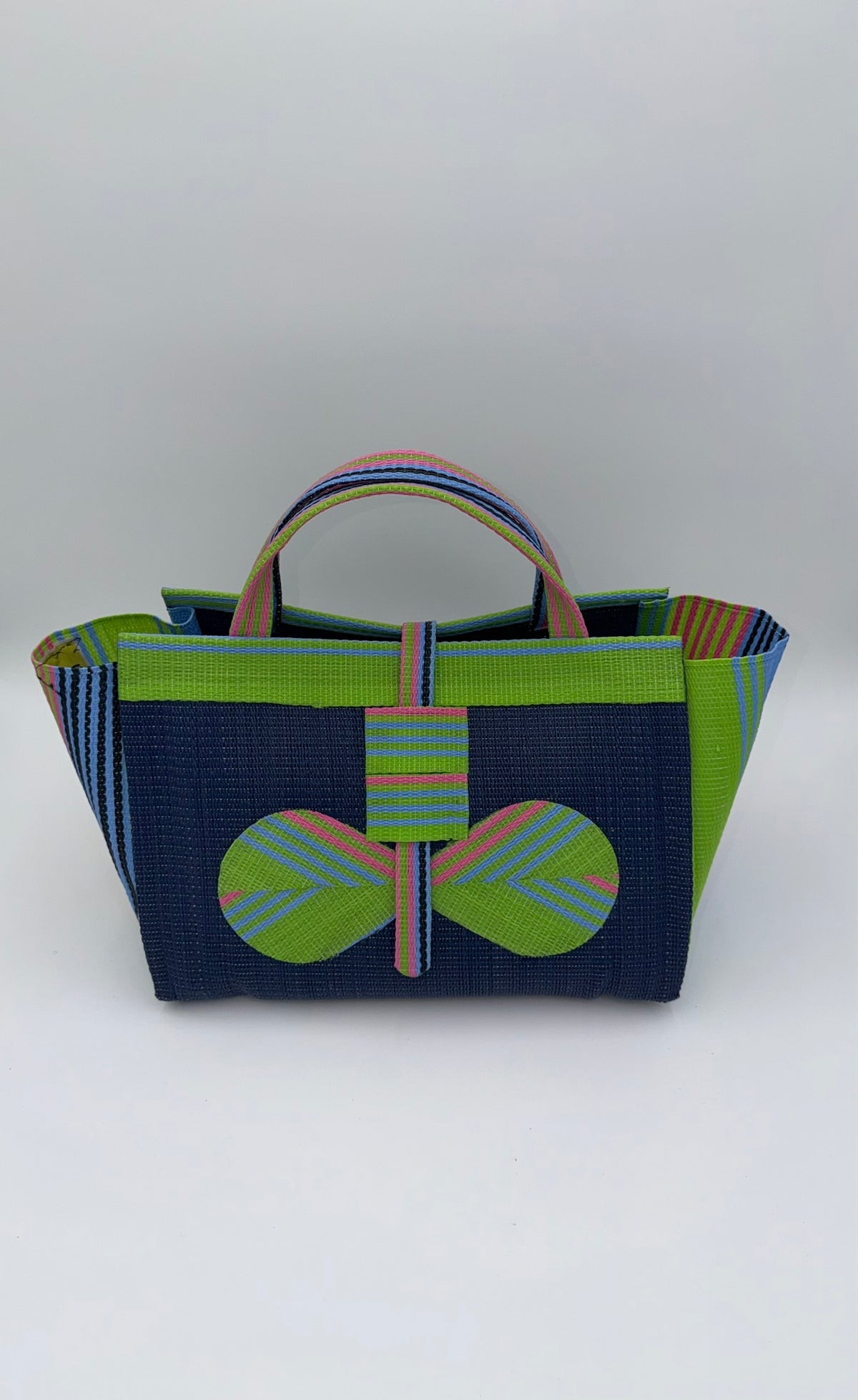 Berry Large handwoven tote bag by SCRUBIES in Blue,Green, with Solid design and Bow accent pattern