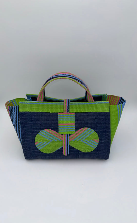 Berry Large handwoven tote bag by SCRUBIES in Blue,Green, with Solid design and Bow accent pattern