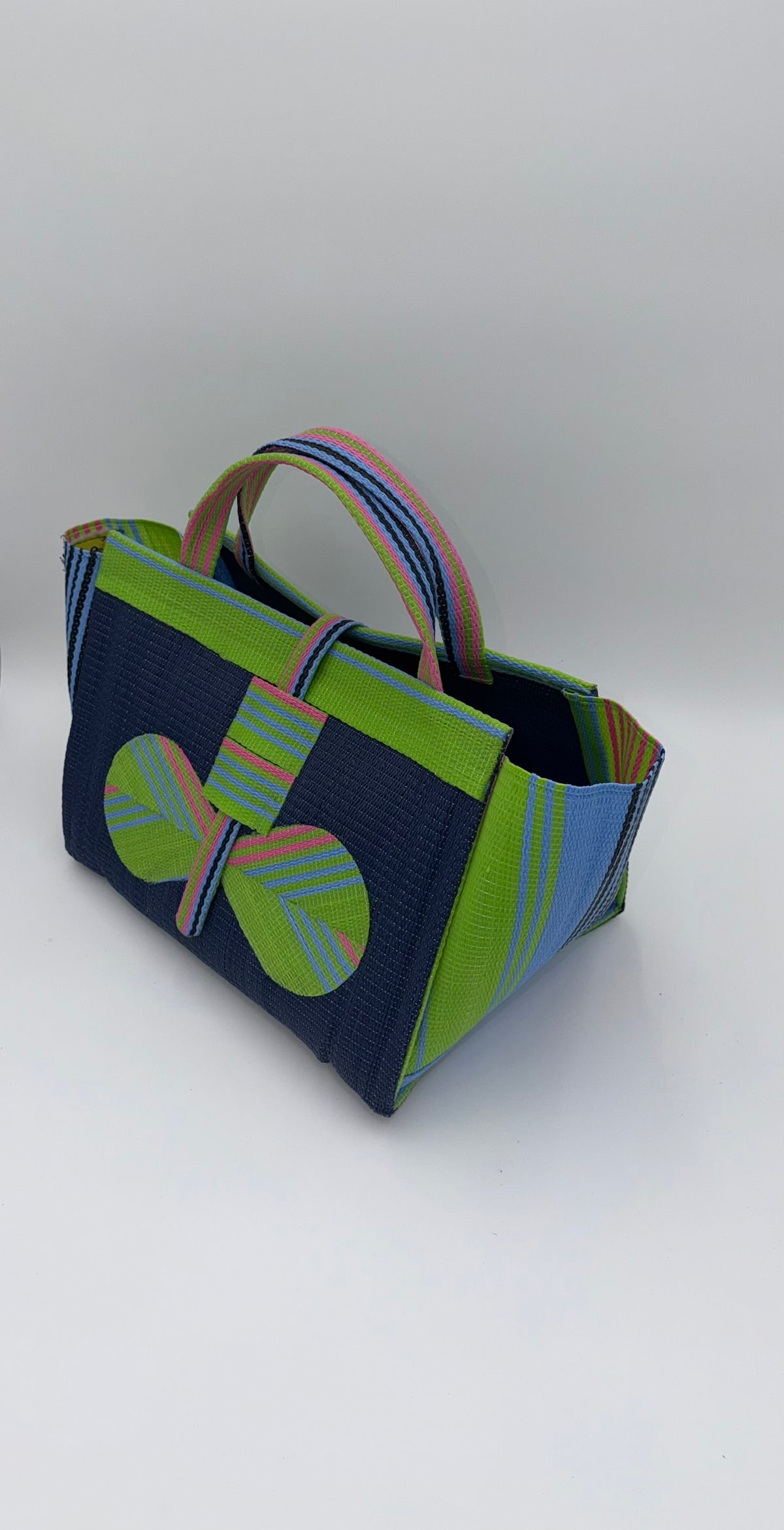 Berry Large handwoven tote bag by SCRUBIES in Blue,Green, with Solid design and Bow accent pattern