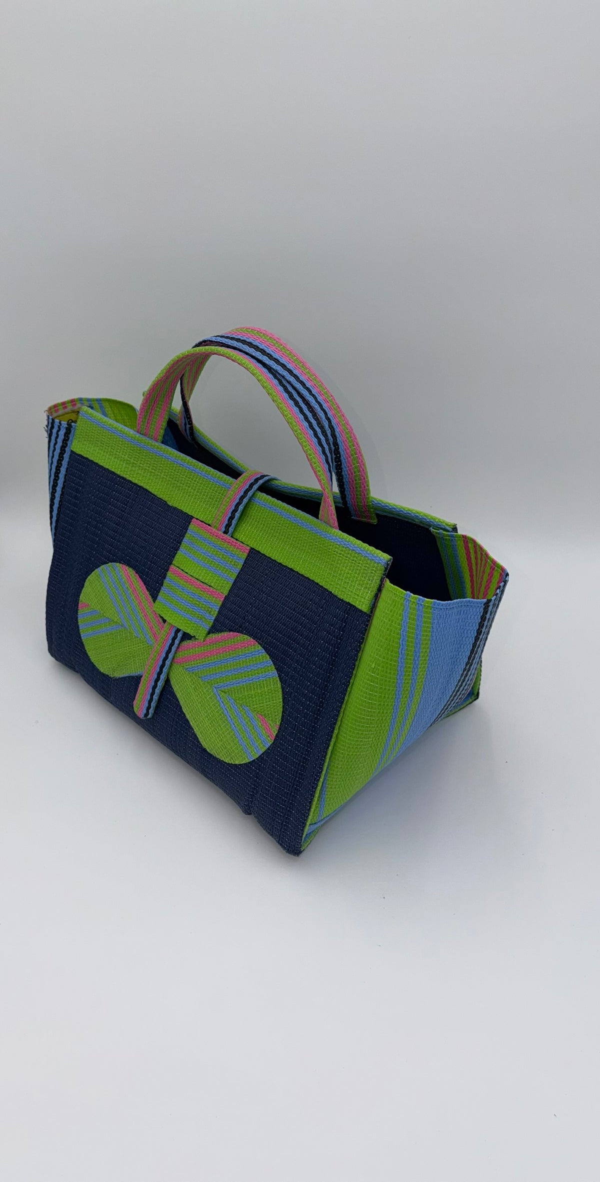 Berry Large handwoven tote bag by SCRUBIES in Blue,Green, with Solid design and Bow accent pattern