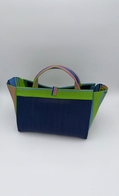 Berry Large handwoven tote bag by SCRUBIES in Blue,Green, with Solid design and Bow accent pattern