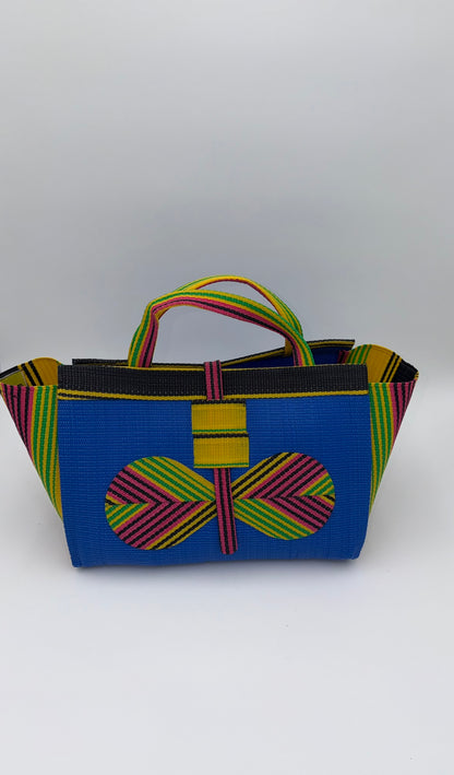 Lagoon Large handwoven tote bag by SCRUBIES in Blue,Yellow,Green,Pink with Solid design and Bow accent pattern