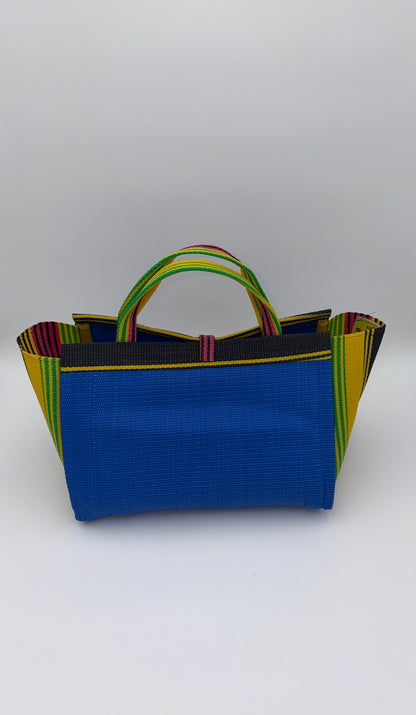 Lagoon Large handwoven tote bag by SCRUBIES in Blue,Yellow,Green,Pink with Solid design and Bow accent pattern