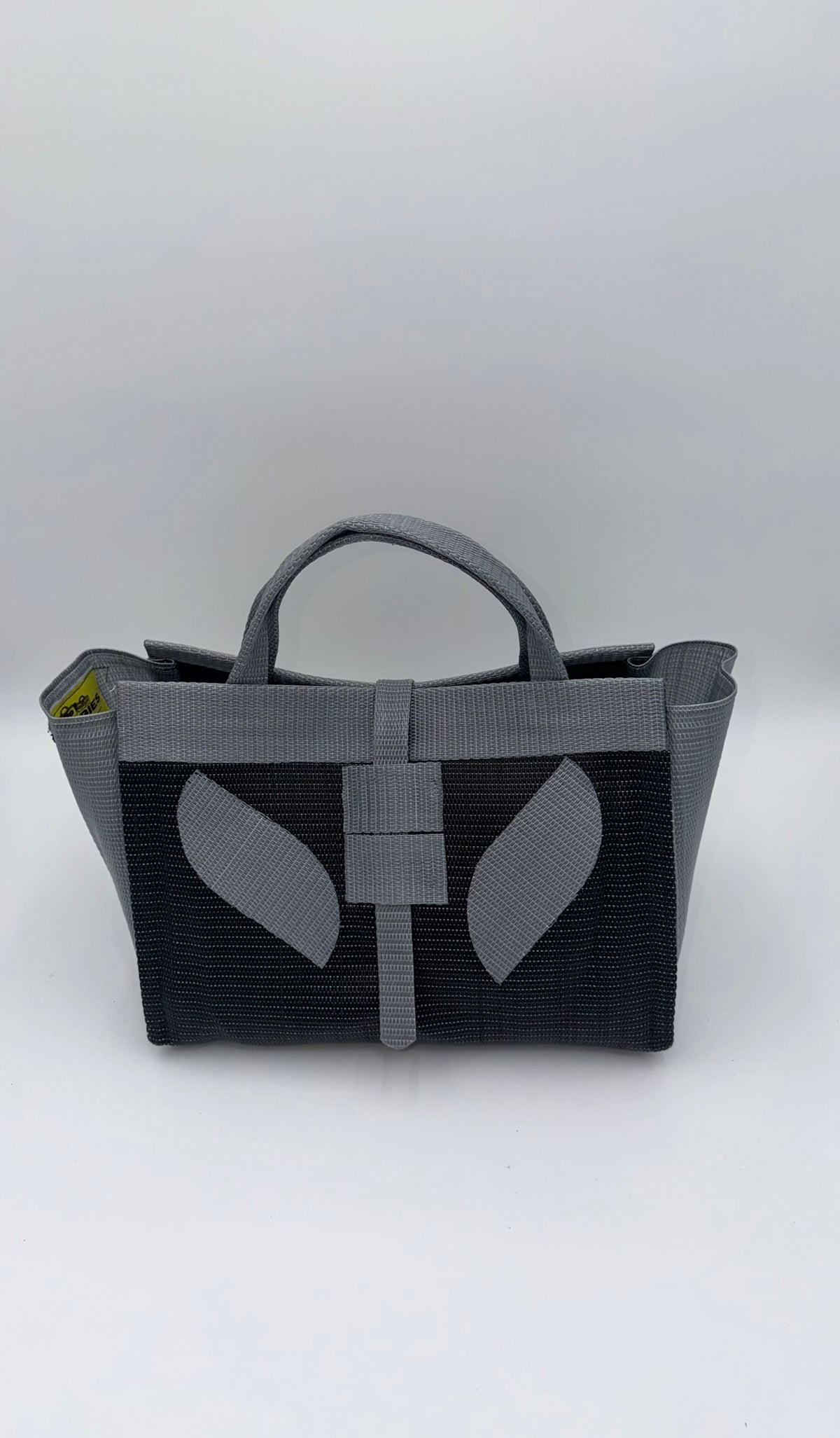 Midnight Large handwoven tote bag by SCRUBIES in Black,Grey with Solid design and Leaf accent pattern