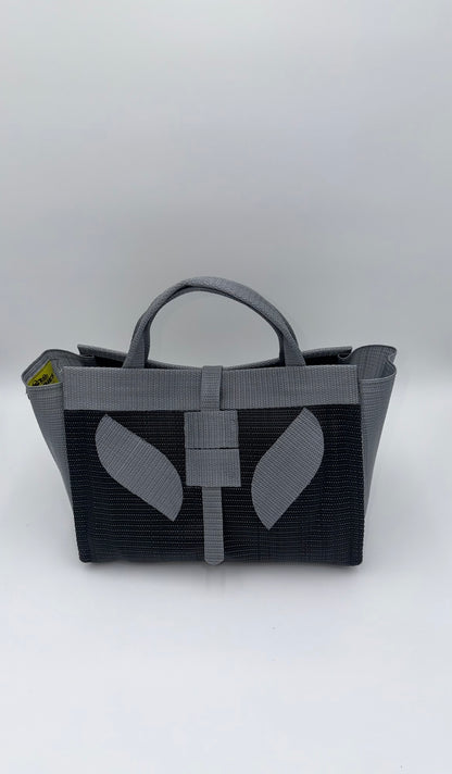 Midnight Large handwoven tote bag by SCRUBIES in Black,Grey with Solid design and Leaf accent pattern