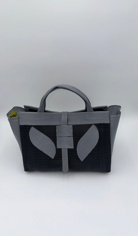 Midnight Large handwoven tote bag by SCRUBIES in Black,Grey with Solid design and Leaf accent pattern