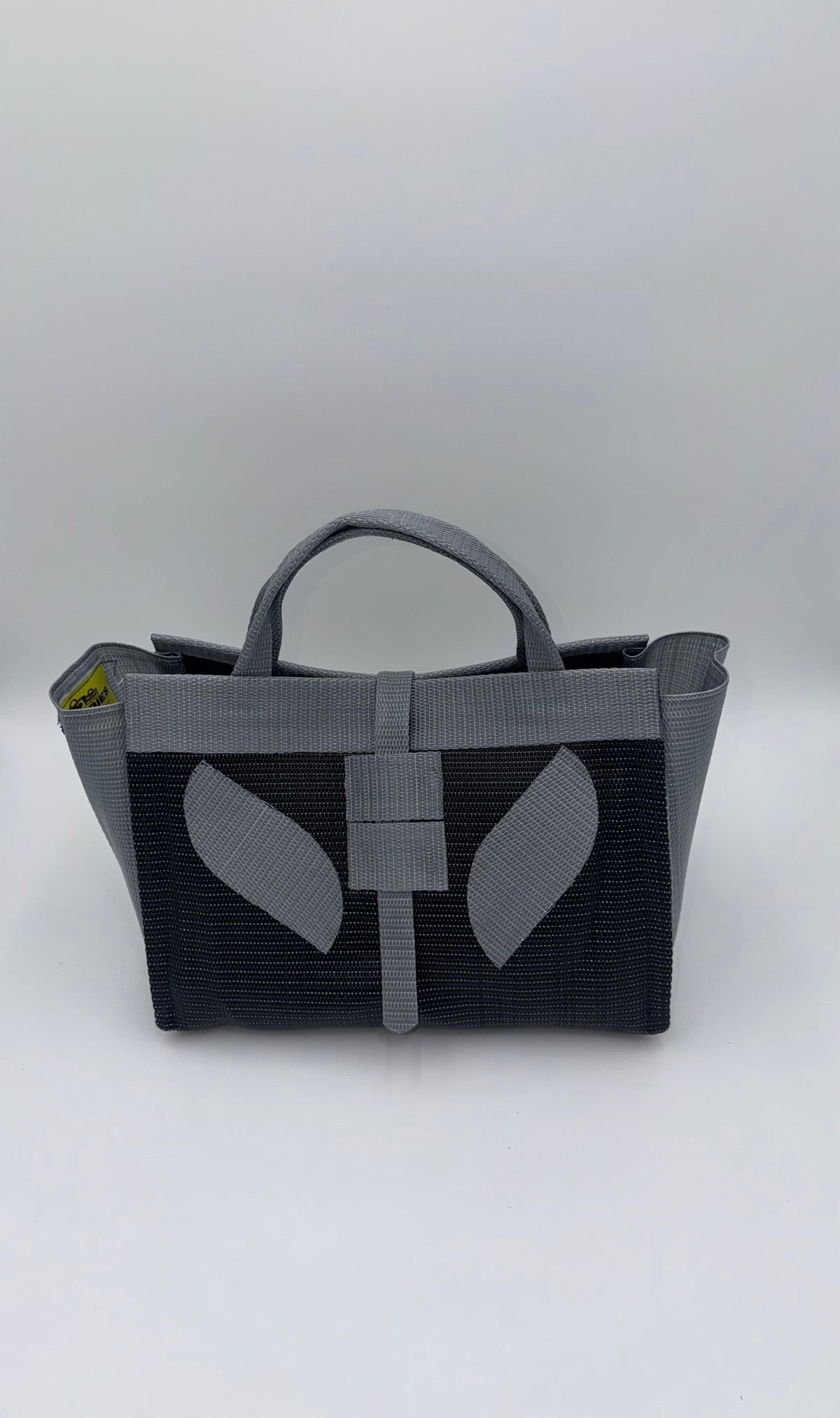 Midnight Large handwoven tote bag by SCRUBIES in Black,Grey with Solid design and Leaf accent pattern