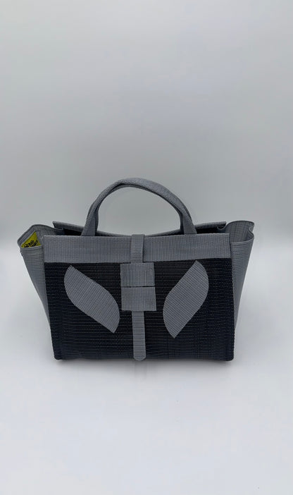 Midnight Large handwoven tote bag by SCRUBIES in Black,Grey with Solid design and Leaf accent pattern