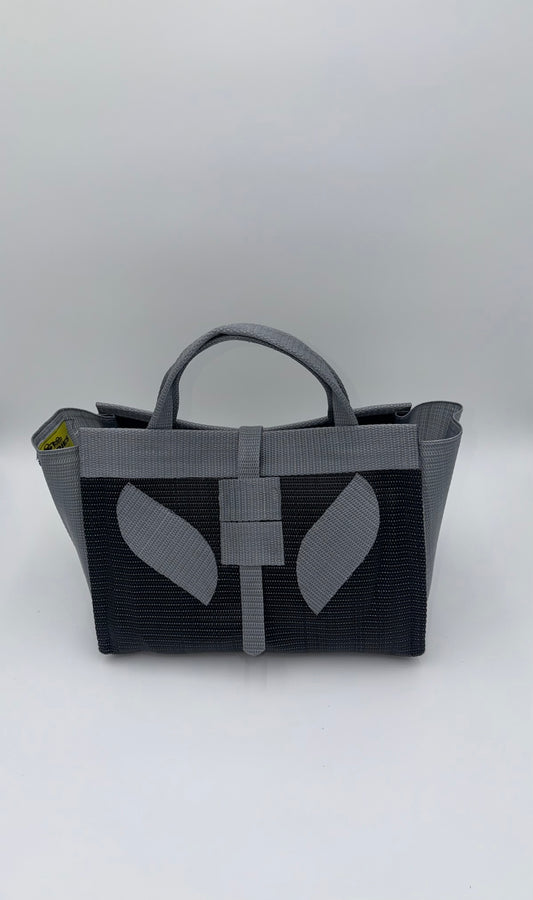 Midnight Large handwoven tote bag by SCRUBIES in Black,Grey with Solid design and Leaf accent pattern