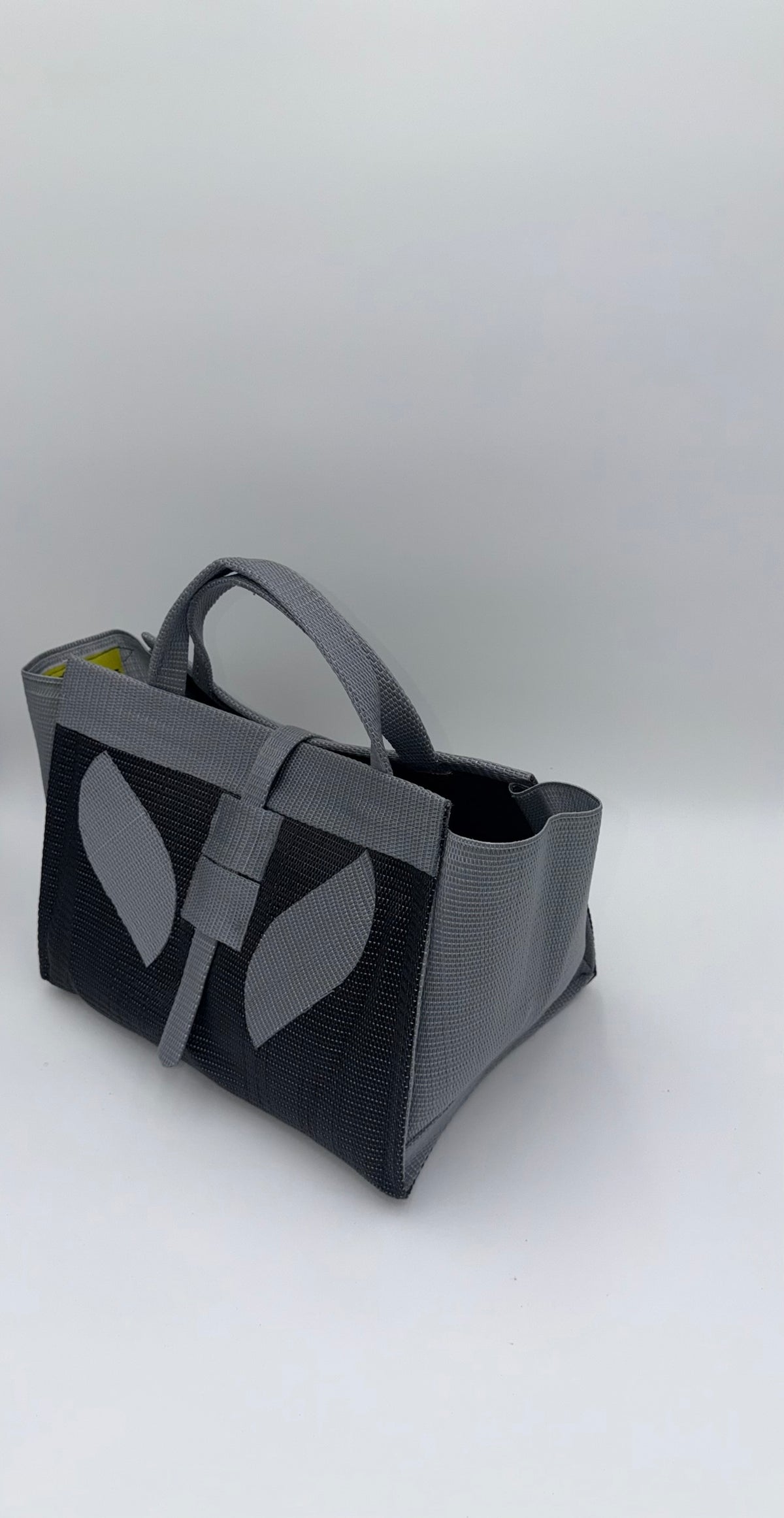Midnight Large handwoven tote bag by SCRUBIES in Black,Grey with Solid design and Leaf accent pattern