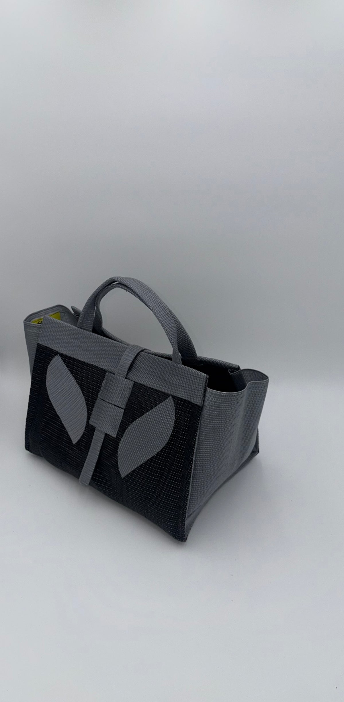 Midnight Large handwoven tote bag by SCRUBIES in Black,Grey with Solid design and Leaf accent pattern