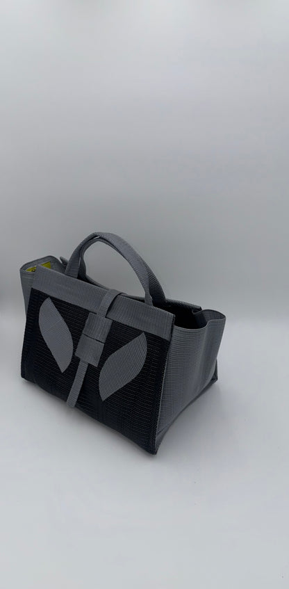 Midnight Large handwoven tote bag by SCRUBIES in Black,Grey with Solid design and Leaf accent pattern