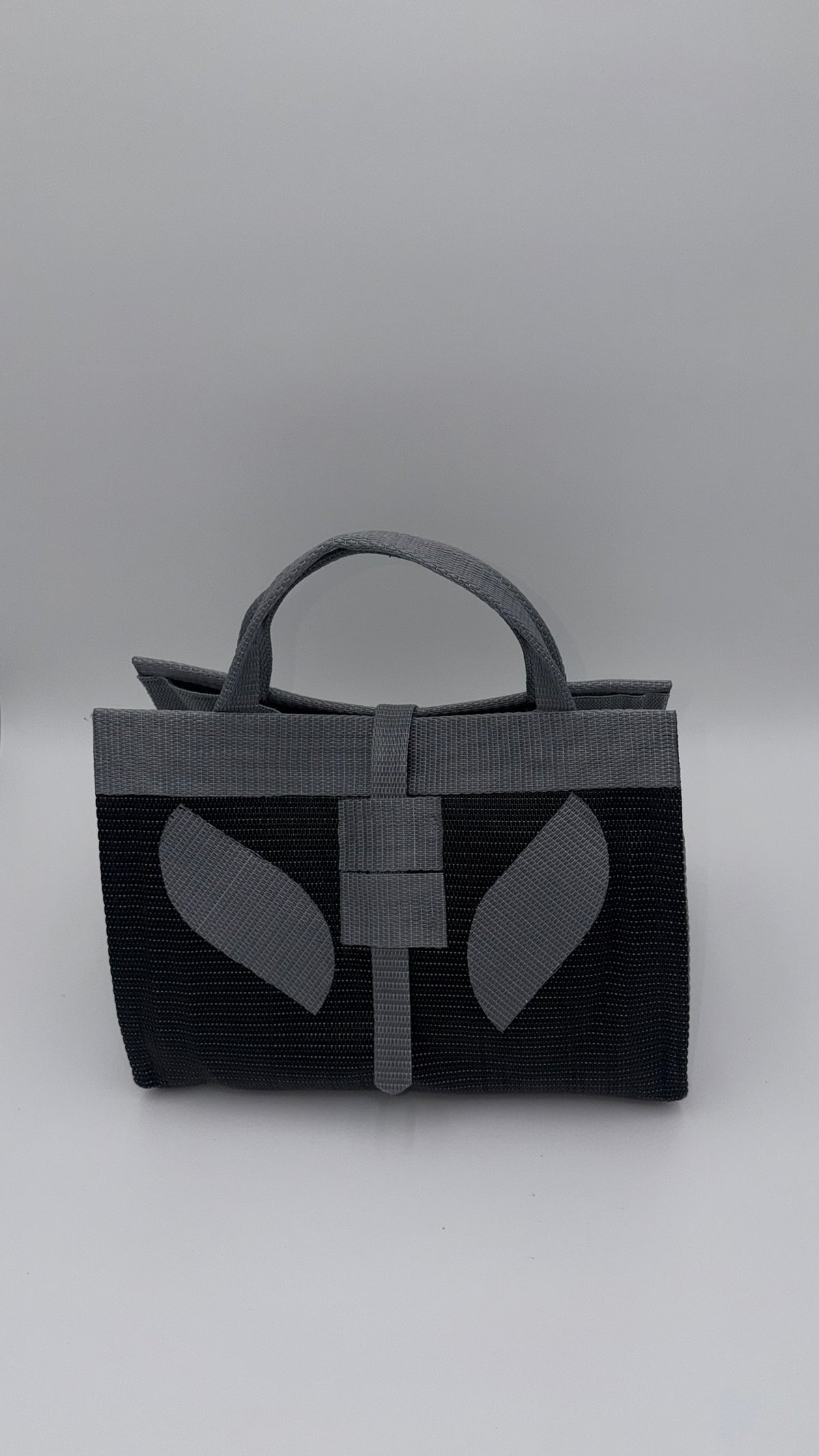 Midnight Large handwoven tote bag by SCRUBIES in Black,Grey with Solid design and Leaf accent pattern