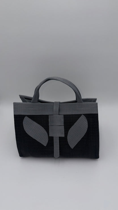 Midnight Large handwoven tote bag by SCRUBIES in Black,Grey with Solid design and Leaf accent pattern