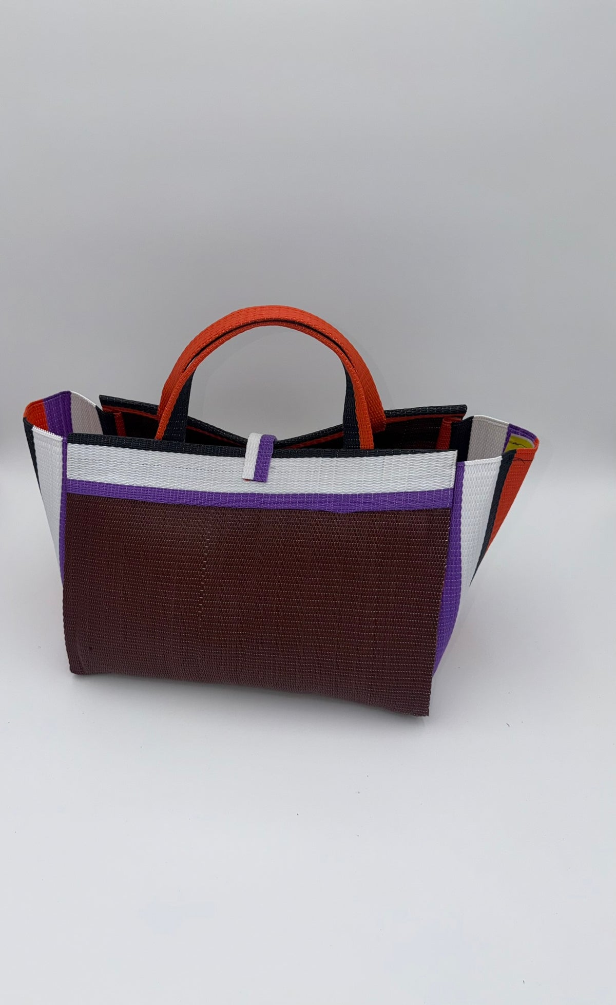 Brownie Large handwoven tote bag by SCRUBIES in Brown,White,Orange, with Solid design and Leaf accent pattern