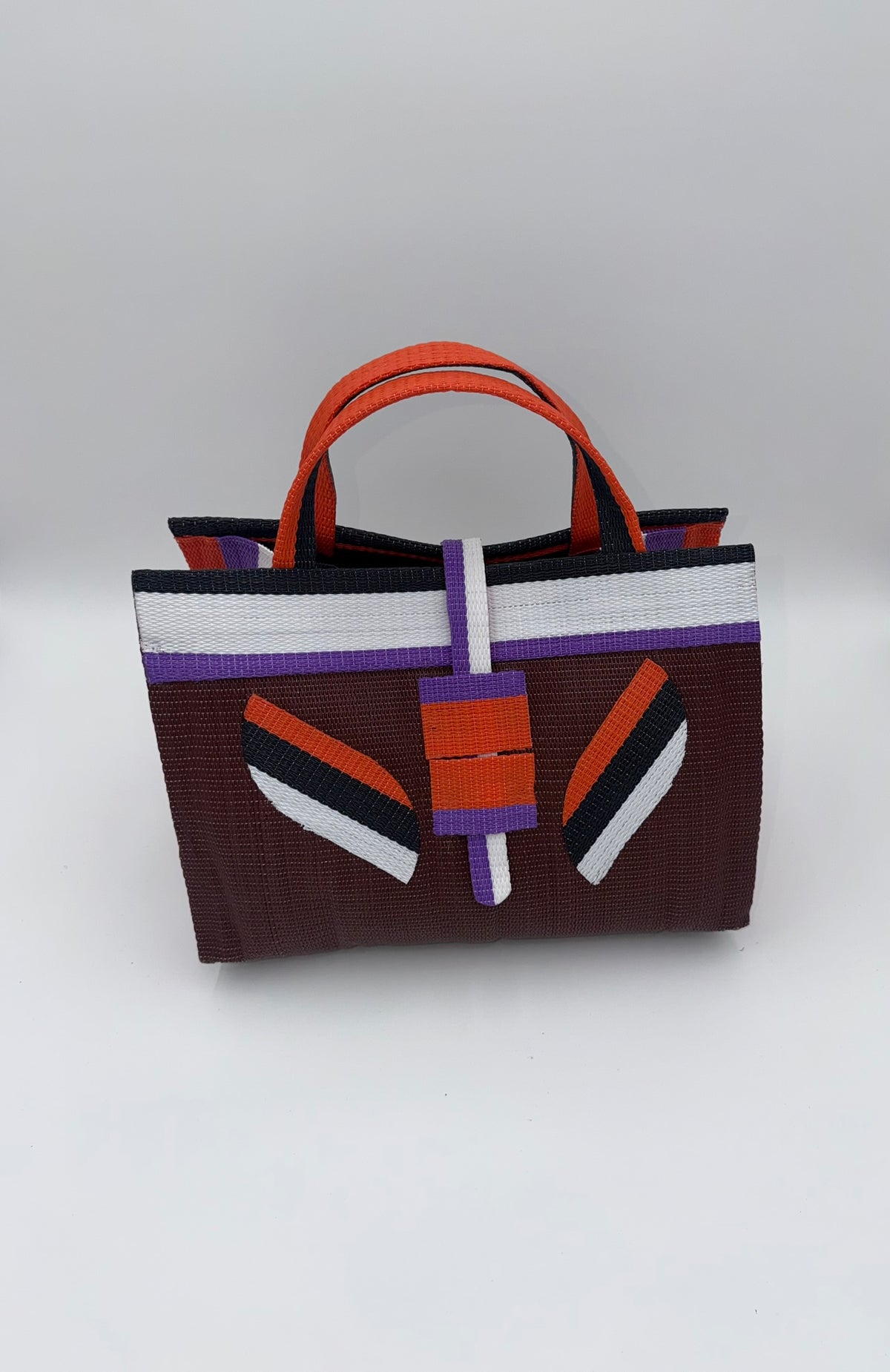 Brownie Large handwoven tote bag by SCRUBIES in Brown,White,Orange, with Solid design and Leaf accent pattern